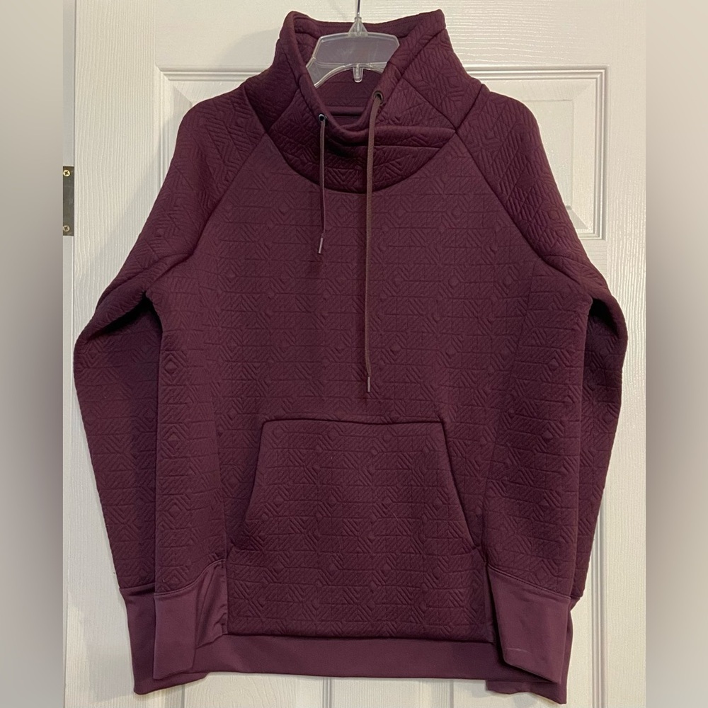 Athleta Jacquard Elevation Geometric purple Quilted Pullover Sweater Womens sz M